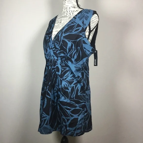 NWT A.n.a. 100% cotton sleeveless babydoll top black & blue exotic floral L - Picture 4 of 8